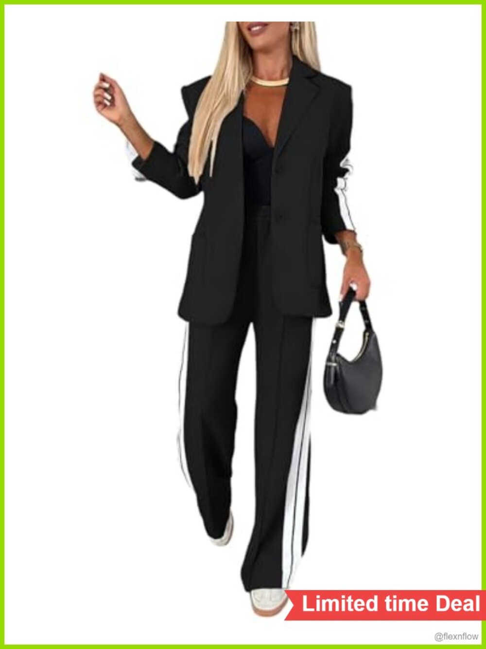 CHICME Women's 2 Piece Blazer & Wide Leg Pants Set Business Casual Suit